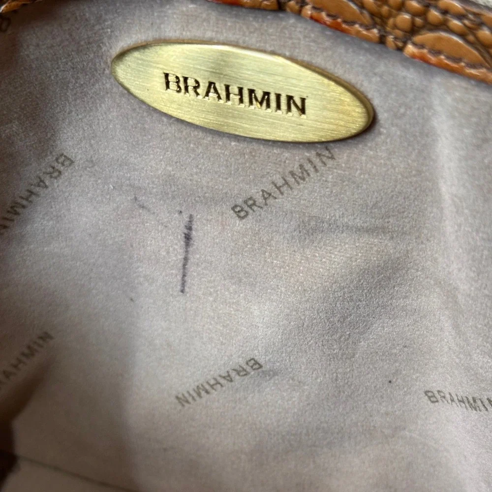 Brahmin Mini Asher Satchel Bag Pecan Melbourne Croc‎ Embossed Leather Crossbody